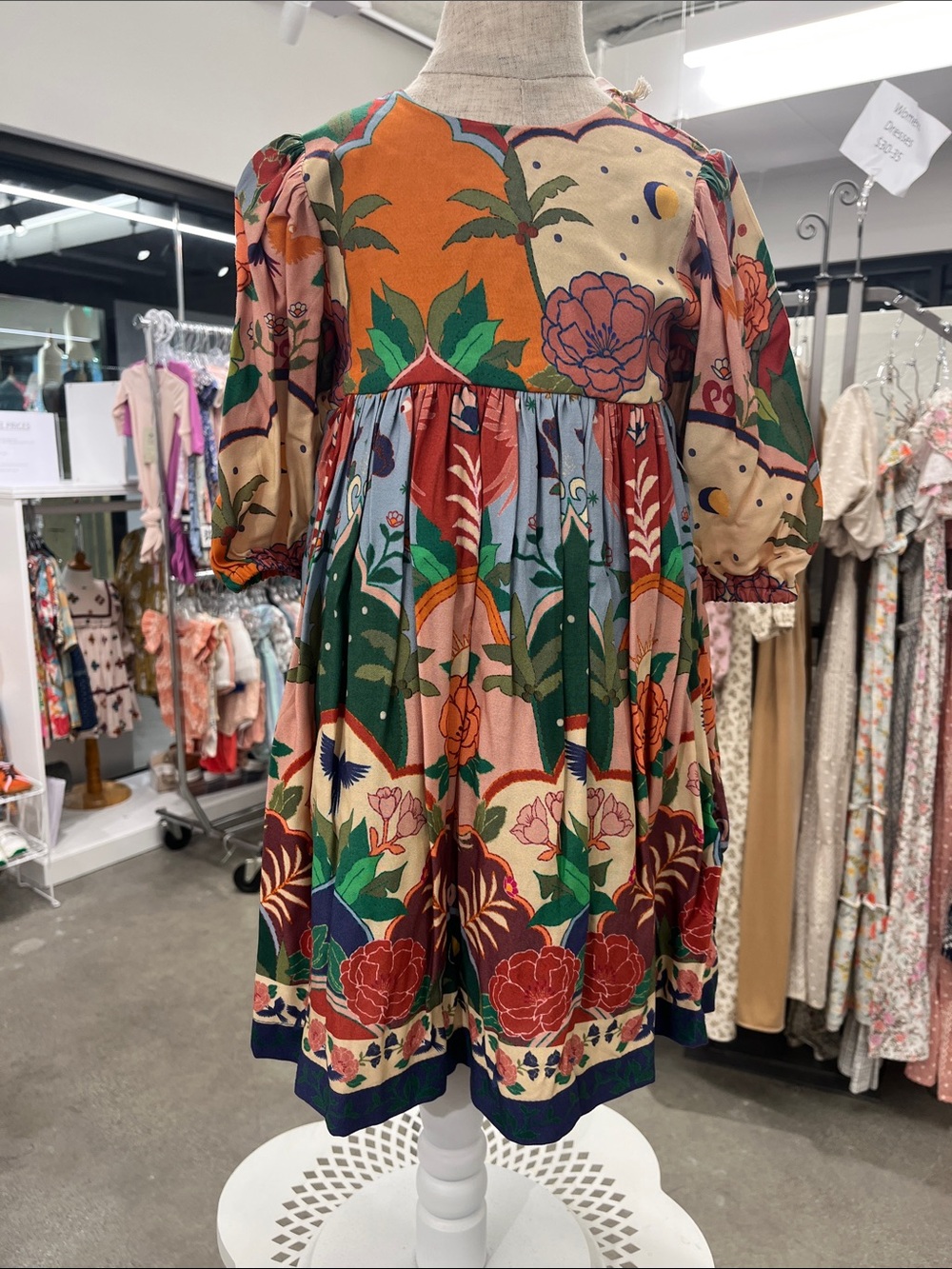 Girls Floral Print Puff-Sleeve Casual Dress - Multicolor